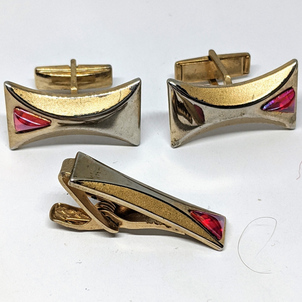 Vintage Mid-century cuff links and tie clip